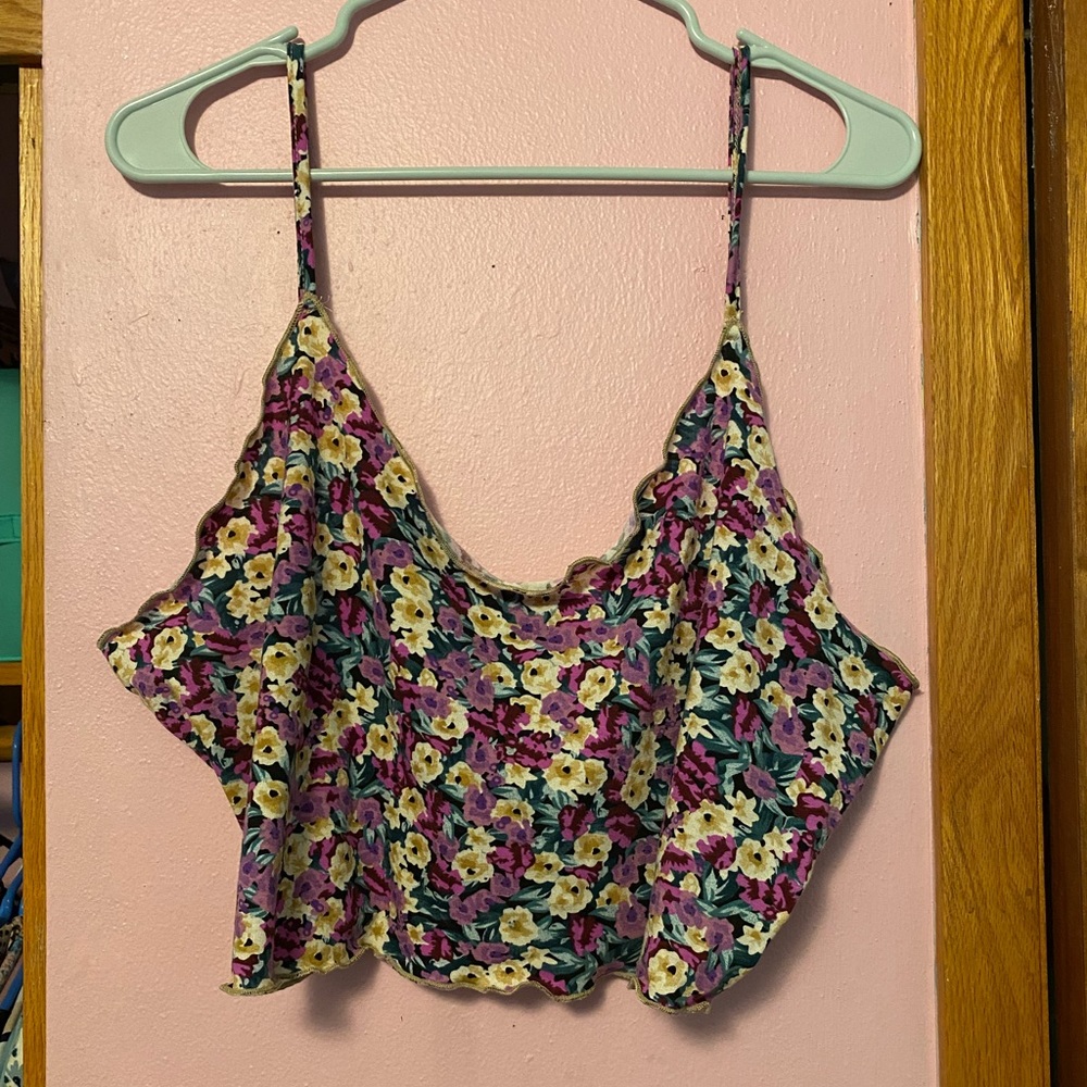 Purple & Yellow Floral Trim Cami Crop Top 4x Shein